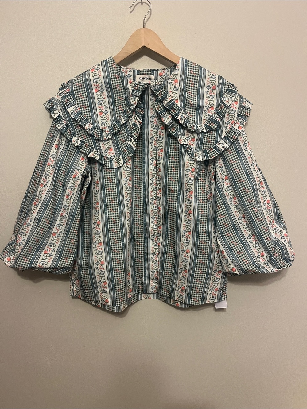 Damson Madder Lois Floral Stripe Ruffle Blouse wallpaper shirt top prairie - Picture 5 of 11